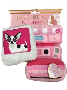 Paris Hilton Pink Plush Dog Toy Duo - Bright & Light Pink